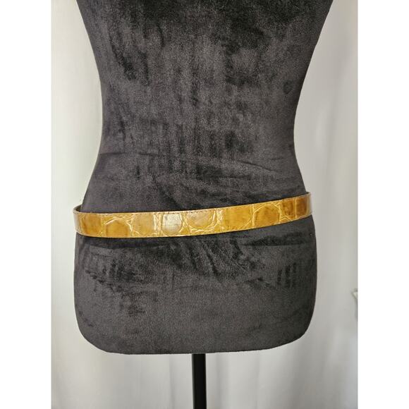 Vintage Croc Print Faux Leather Belt Brown Womens Large 38" 1" W Made In USA - Picture 3 of 8
